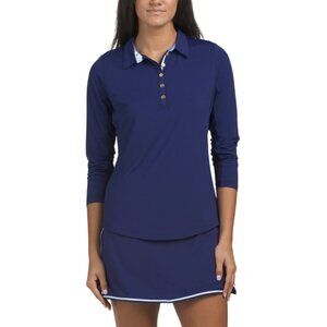 G LIFESTYLE True Navy Upf50 Button Down Long Sleeve Polo
